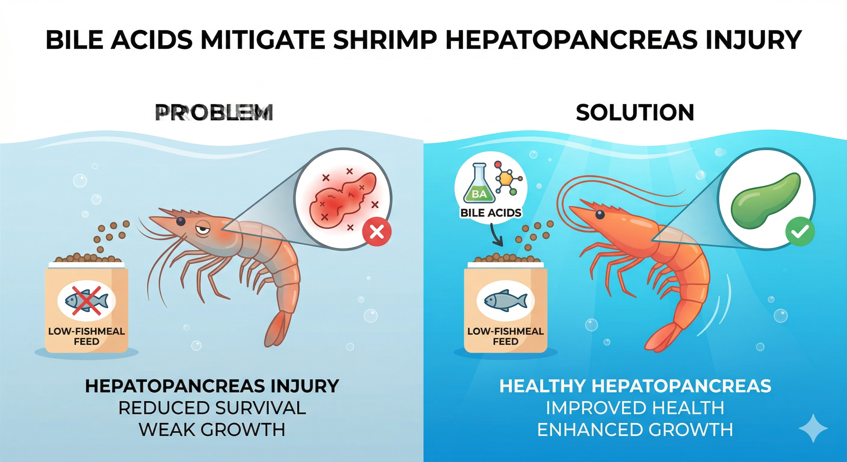 Research Sharing, Bile Acids Solve the Problem of Hepatopancreas Injury in Shrimp Caused by Low-Fish